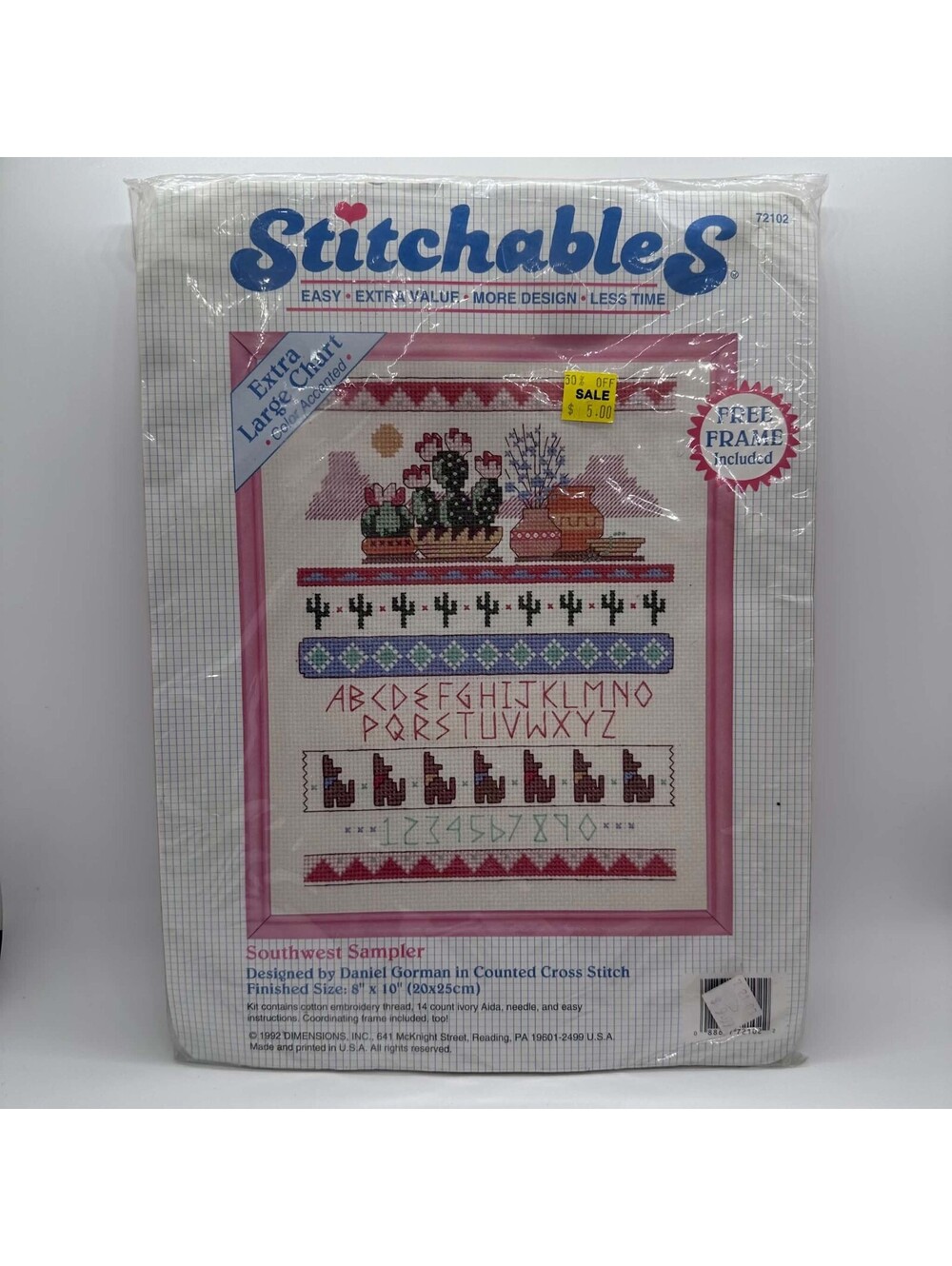 Vintage 1992 Dimensions Stitchables Southwest Sampler Cross Stitch Kit W/ Frame